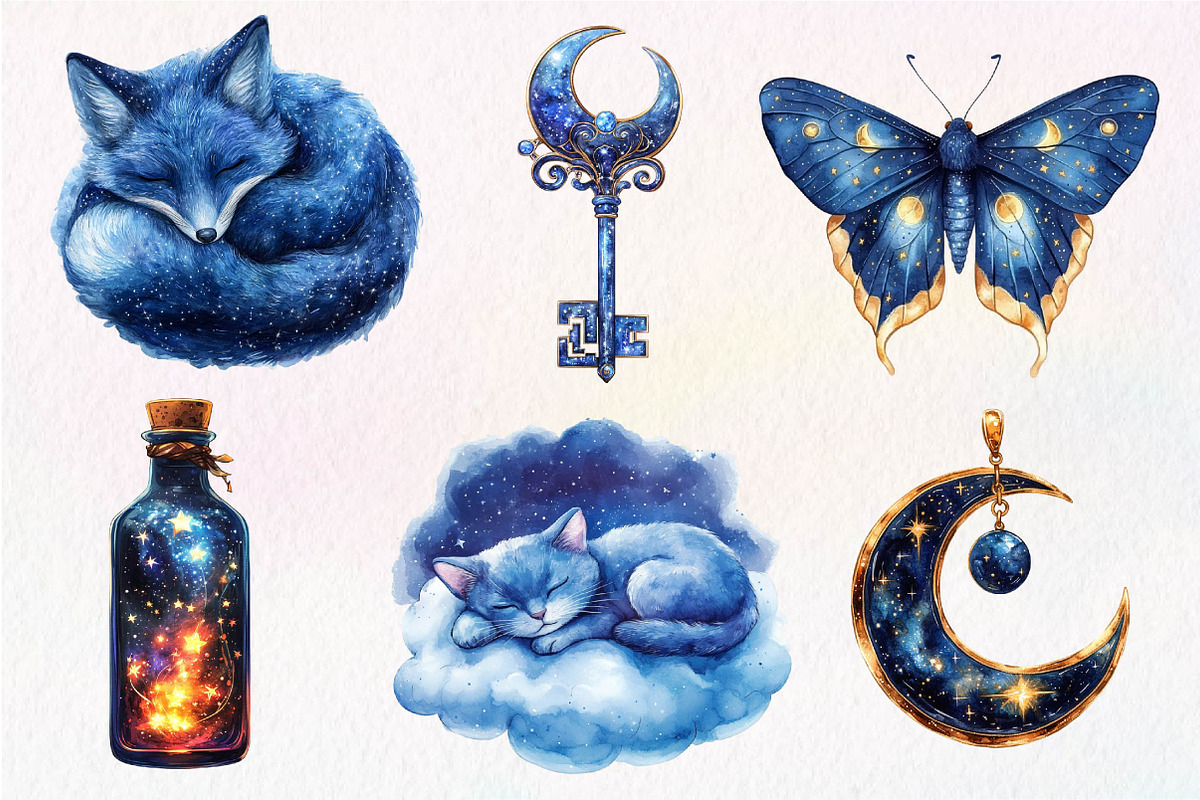Watercolor Midnight Reverie Clipart, an Illustration by Dream Creation (Photo 2 of 7)