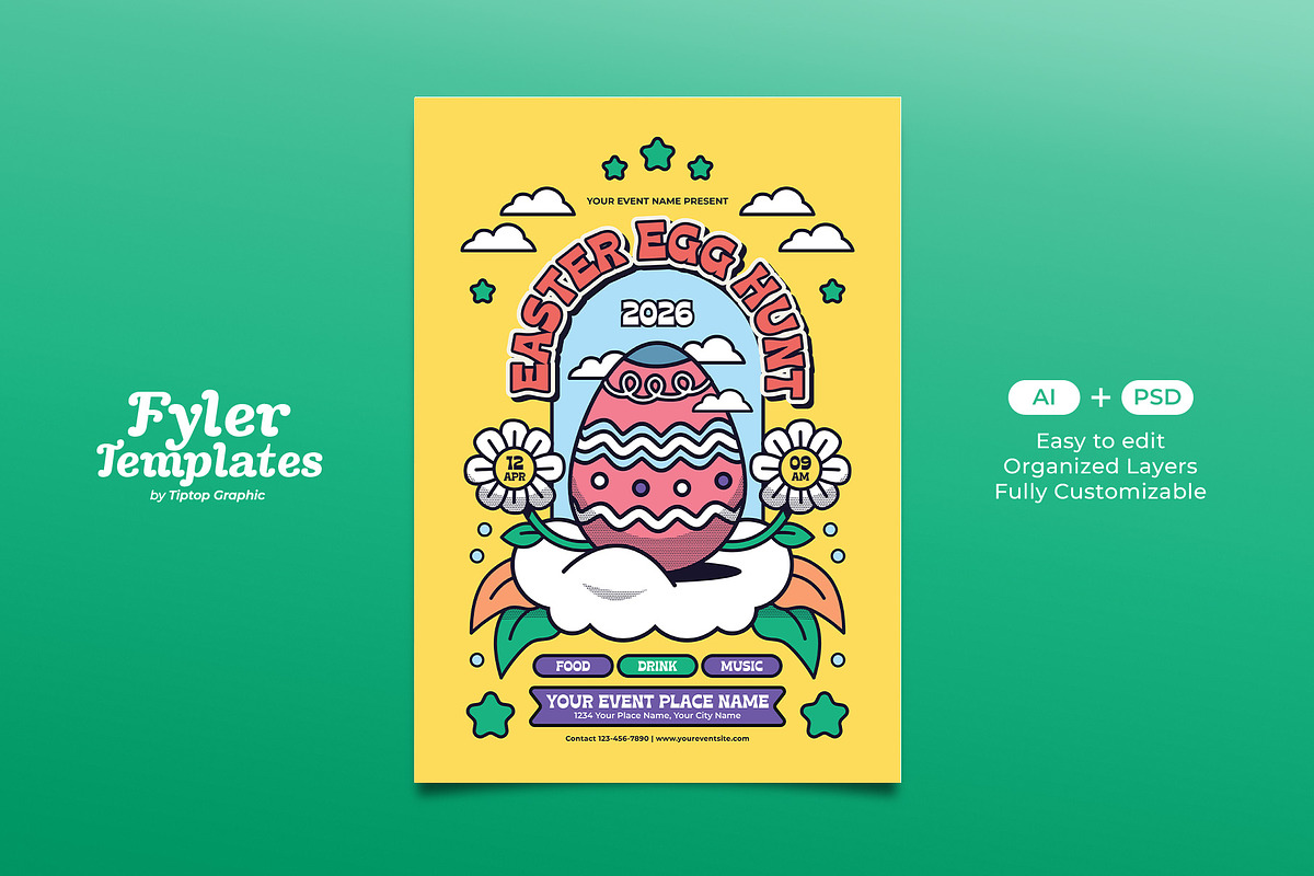 Retro Easter Egg Hunt Flyer Template, a Flyer Template by Tiptop Graphic (Photo 1 of 5)