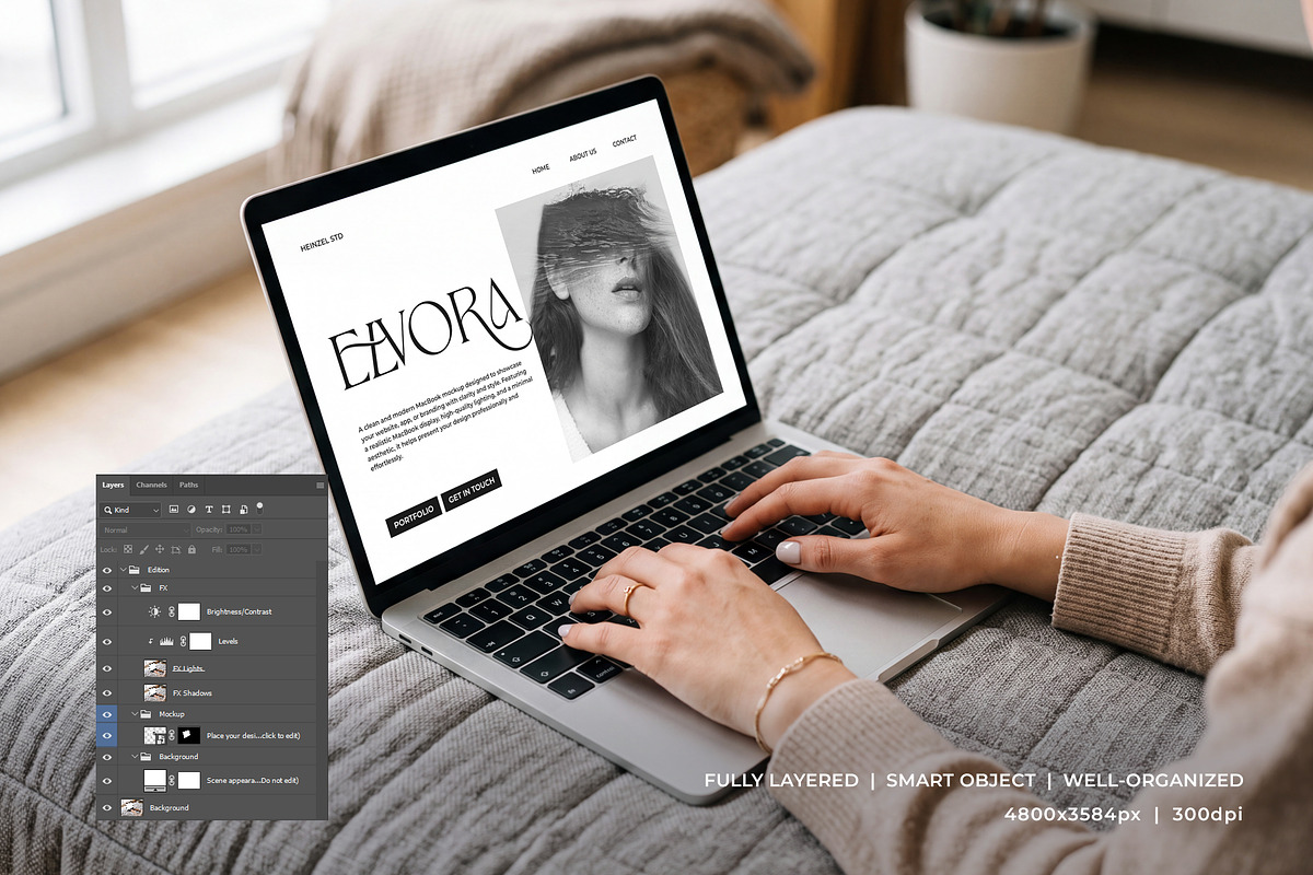 Elvora - Macbook Device Mockup, a Mac Mockup by Heinzel Std Mockup (Photo 2 of 5)