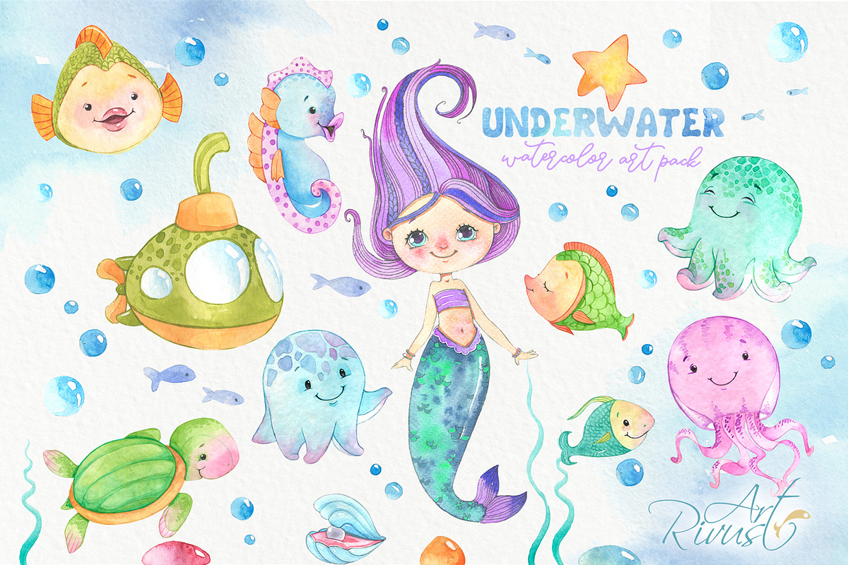 Mermaid and Underwater friends, an Illustration by RivusArt (Photo 1 of 3)