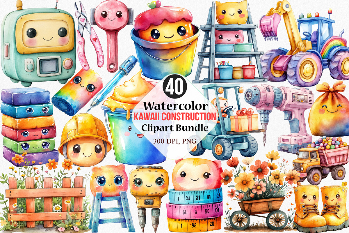 Kawaii Construction Clipart, an Illustration by Canvas Craft (Photo 1 of 8)