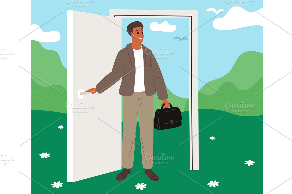 Businessman walks through open door, a Person Illustration by Vectorbuum