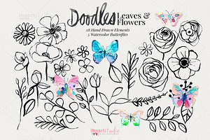 Doodle Leaves And Flowers