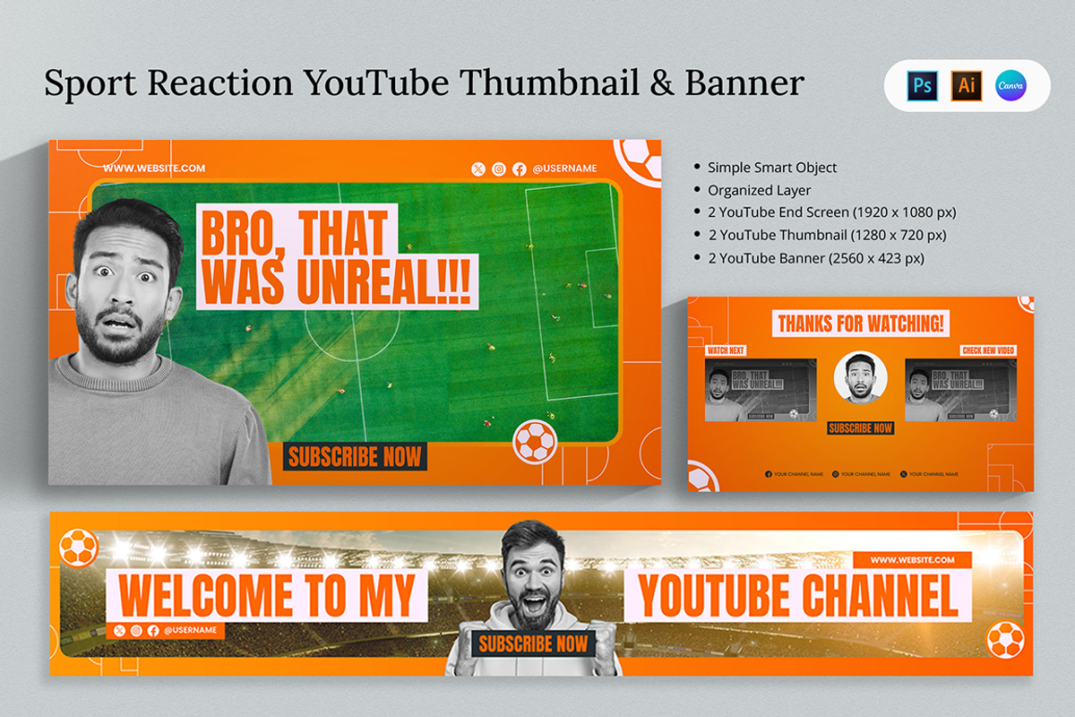 Sport Game Reaction Video Youtube Te, a Social Media Template by Attype (Photo 1 of 5)