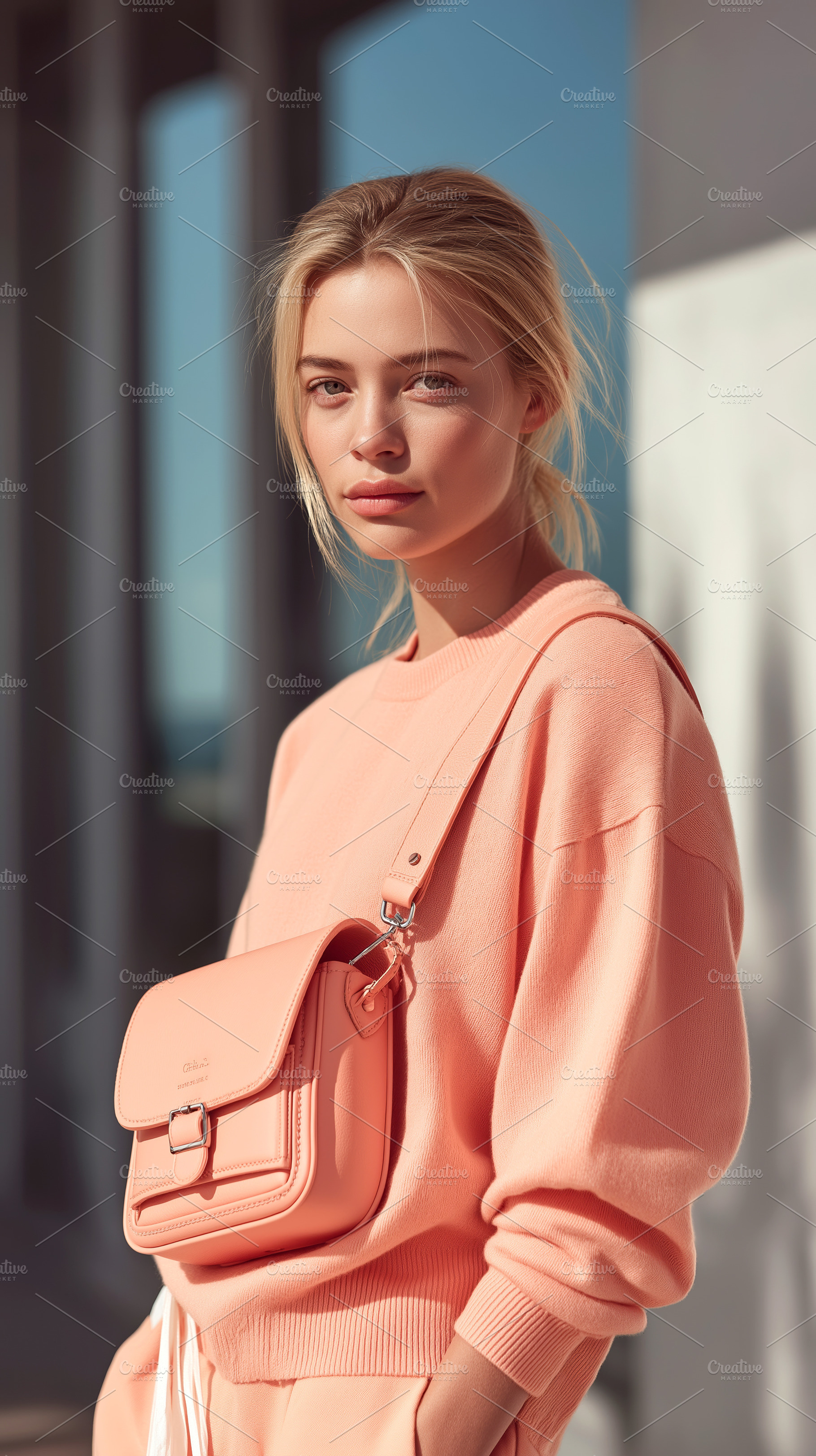 Blonde Woman Wearing Pink, a Person Photo by Ocean Digital Art