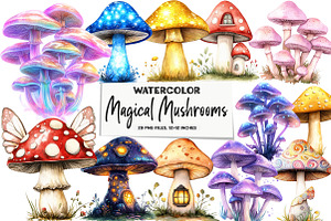 Magical Mushrooms Clipart, an Illustration by DreamArtGraphic