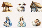 Watercolor Christmas Nativity, a Seasonal Illustration by CreationArt (Thumbnail 3 of 7)