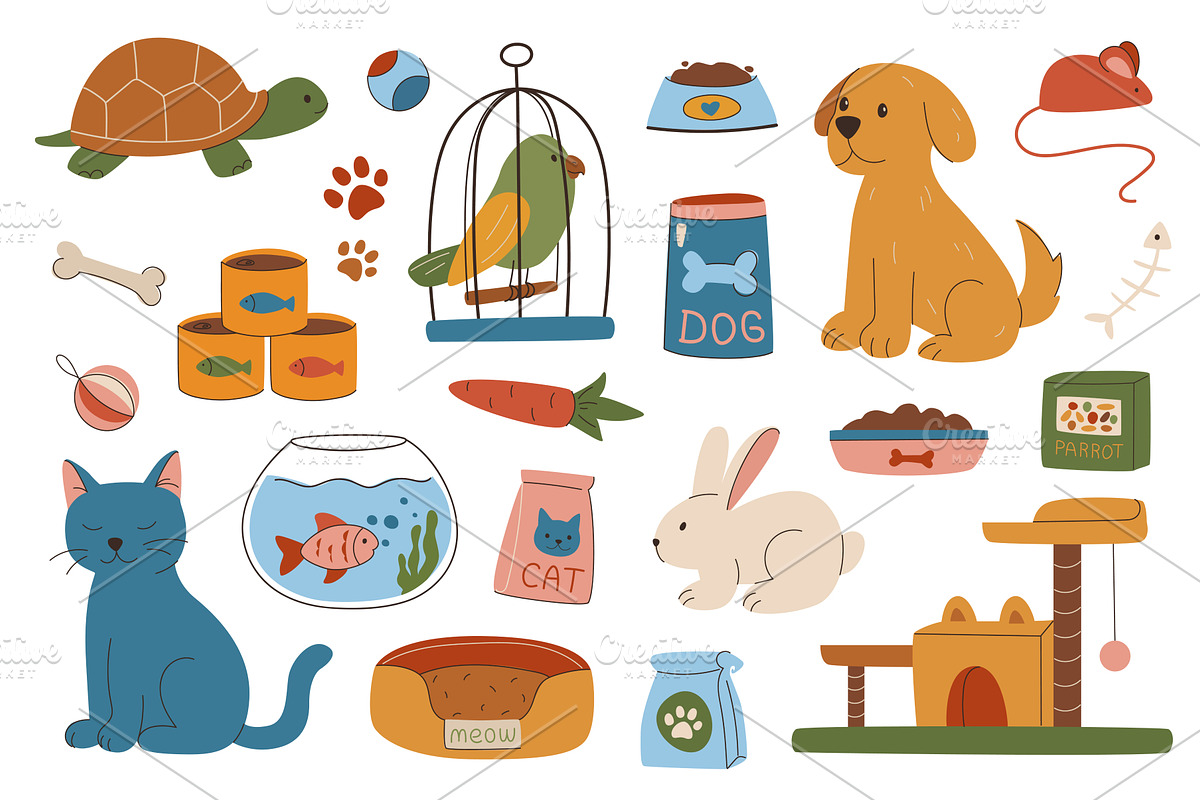 Pet Supplies Set, an Animal Illustration by alexdndz