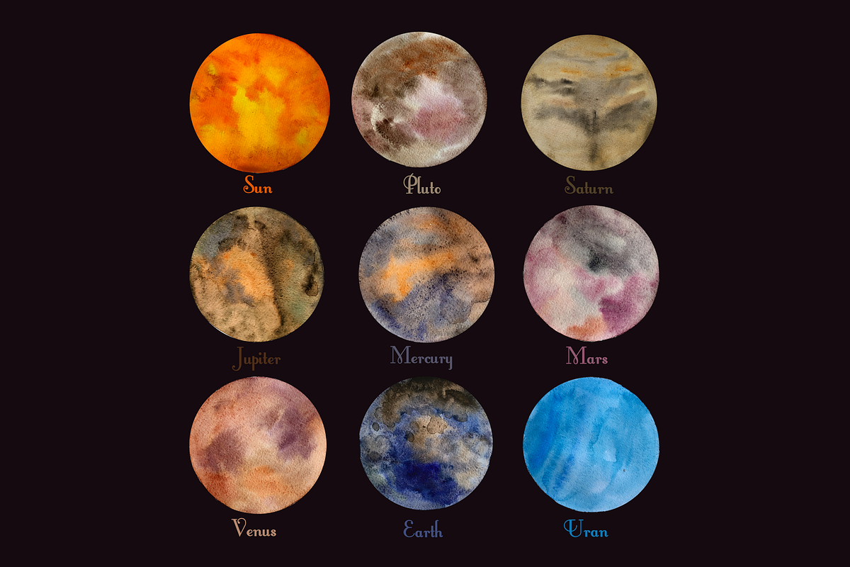 Astronomy, watercolor planets, an Illustration by Bychovsky design (Photo 3 of 5)