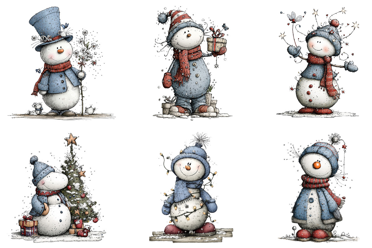 Whimsical Christmas Snowman Clipart, an Illustration by designcity5 (Photo 4 of 5)