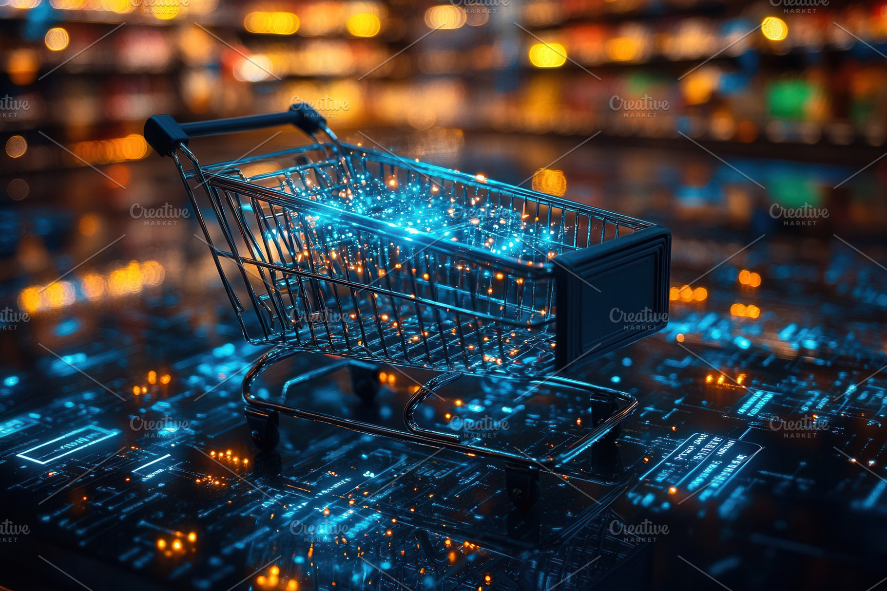 Digital shopping cart placed on the, a Photo by Tanuart