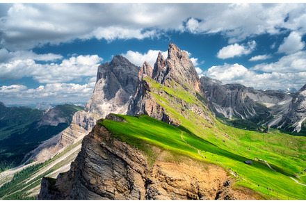 Aerial view of Seceda mountain in