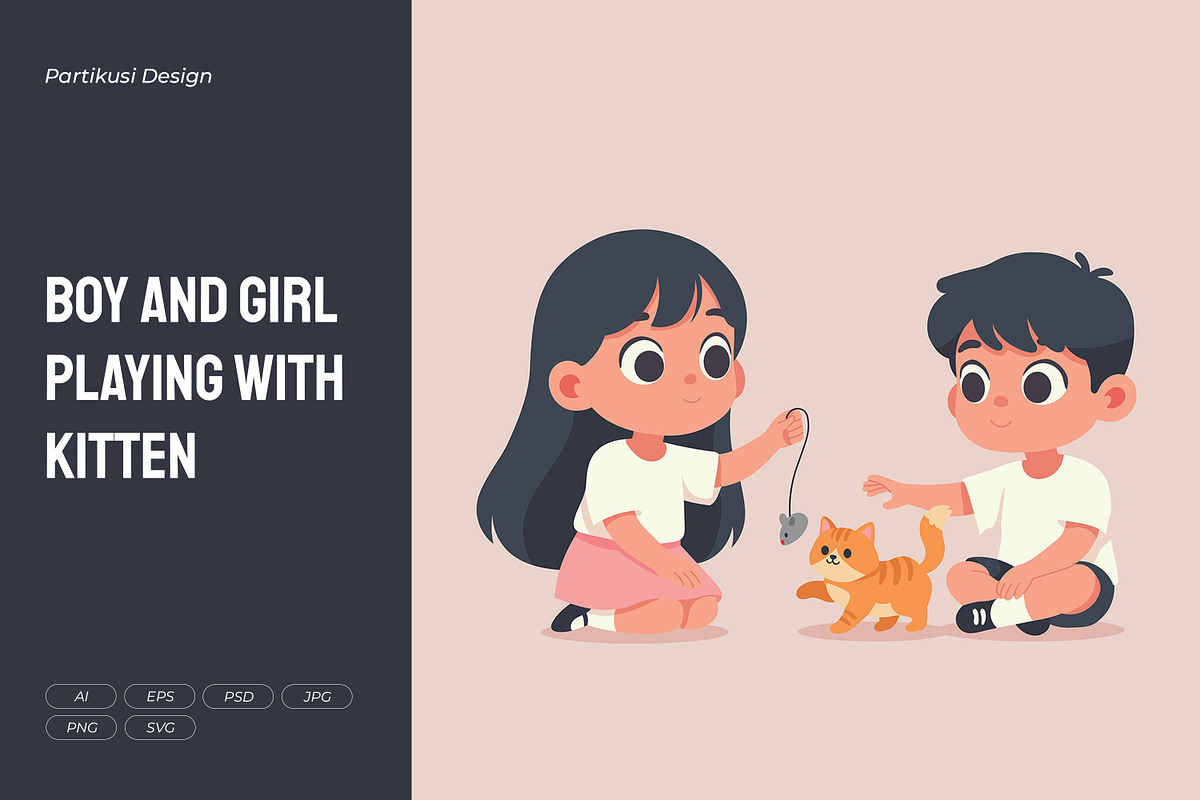 Boy and Girl Playing with Kitten, an Animal Illustration by Partikusi Design (Photo 1 of 3)