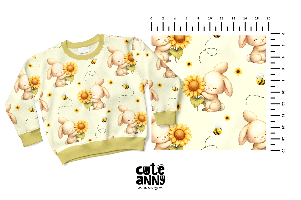 Cute Pattern with Bunny Sunflower, a Pattern Graphic by Cuteanny Design (Photo 4 of 4)