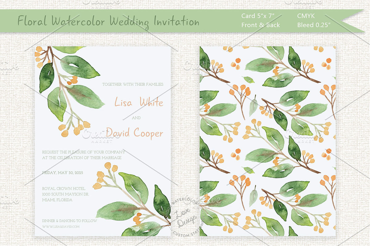 Floral Watercolor Wedding Invitation, an Invitation Template by Love Design (Photo 1 of 7)