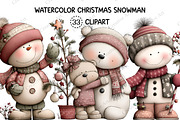 Watercolor Christmas Snowman Clipart, an Illustration by Creative Art (Thumbnail 1 of 10)