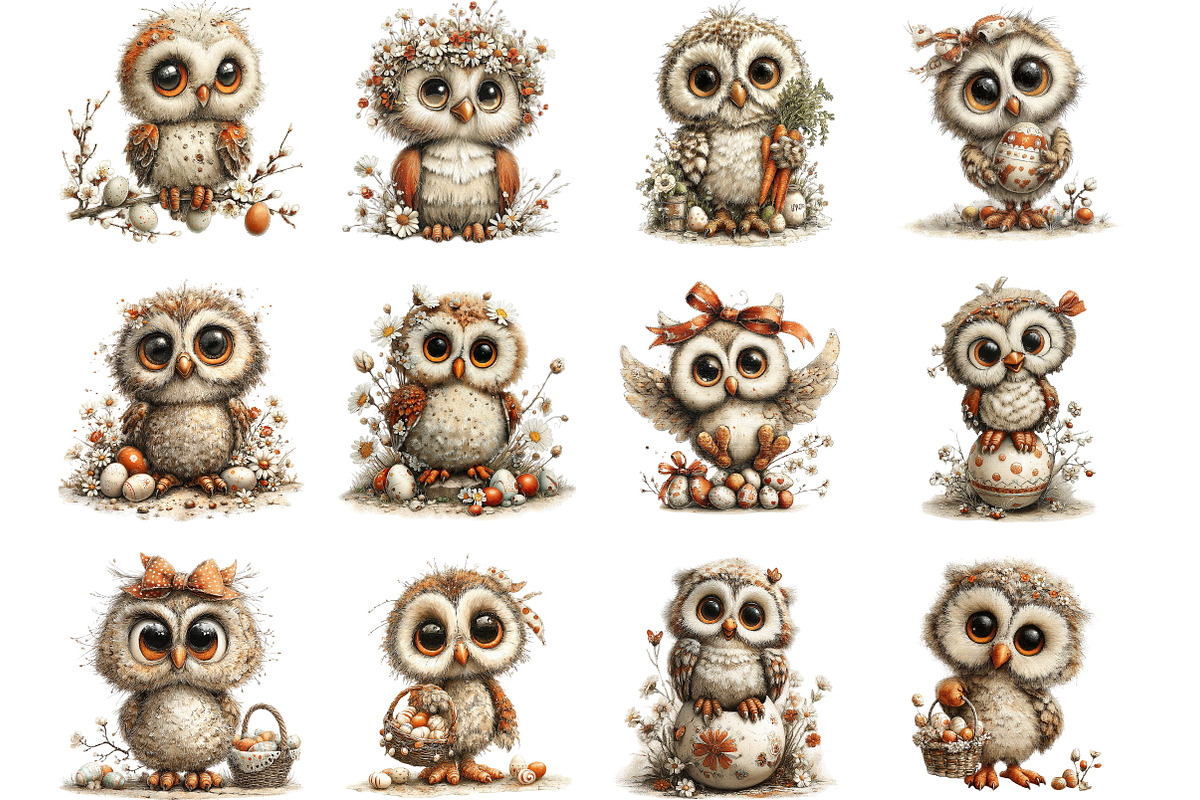Whimsical Easter Owl Clipart, an Illustration by Designking (Photo 3 of 5)