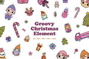 Christmas Groovy Element, an Illustration by HunEyy
