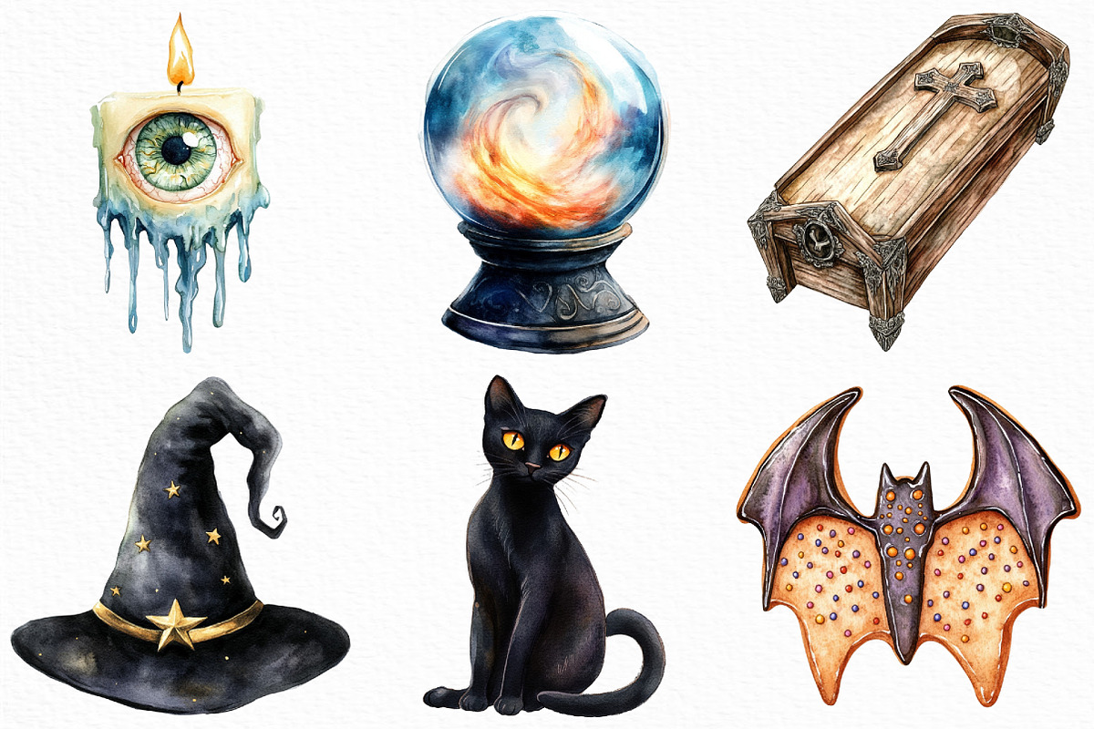 Watercolor Halloween Clipart Bundle, an Illustration by Craft Nest (Photo 4 of 6)