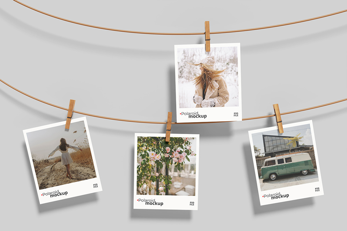 Hanging Polaroid Set Mockup, a Product Mockup by bimockup (Photo 3 of 6)