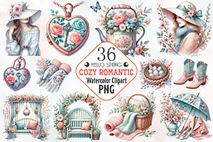 Cozy romantic spring clipart, an Illustration by RobertsArt