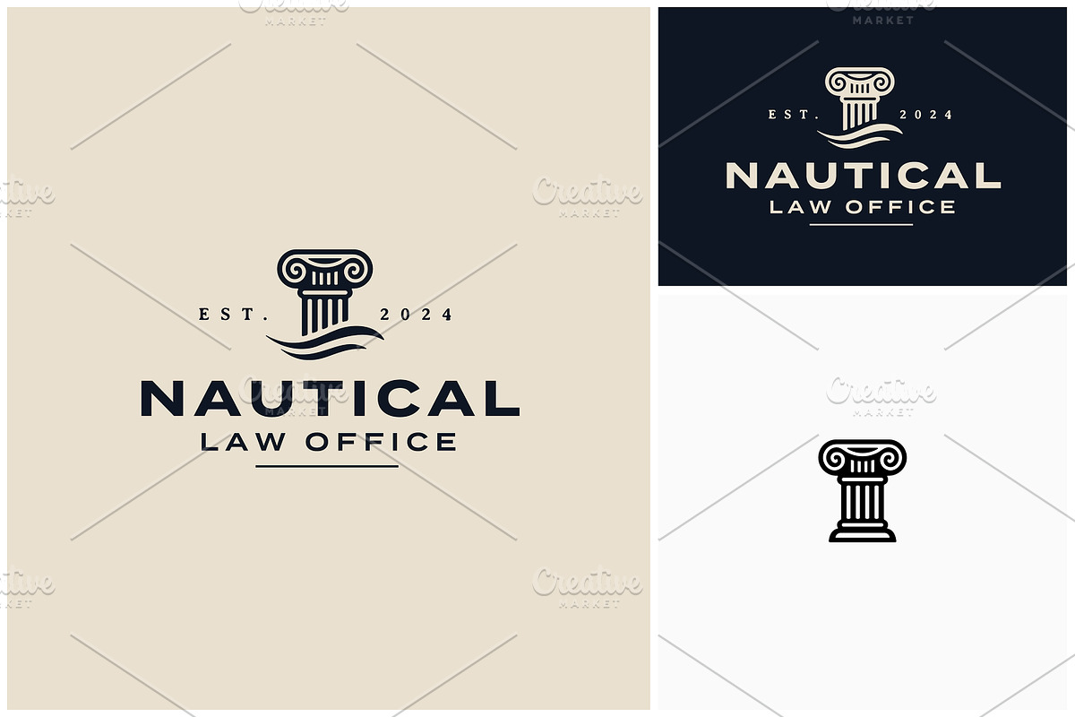 Greek Column Pillar Sea Wave Logo, a Branding & Logo Template by Enola99d