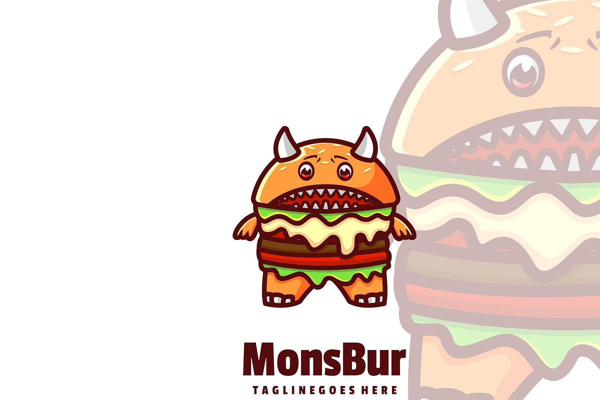 Monster Burger Mascot Cartoon Logo., a Branding & Logo Template by ModalTampang