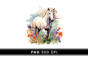 Watercolor Flower Horses Clipart