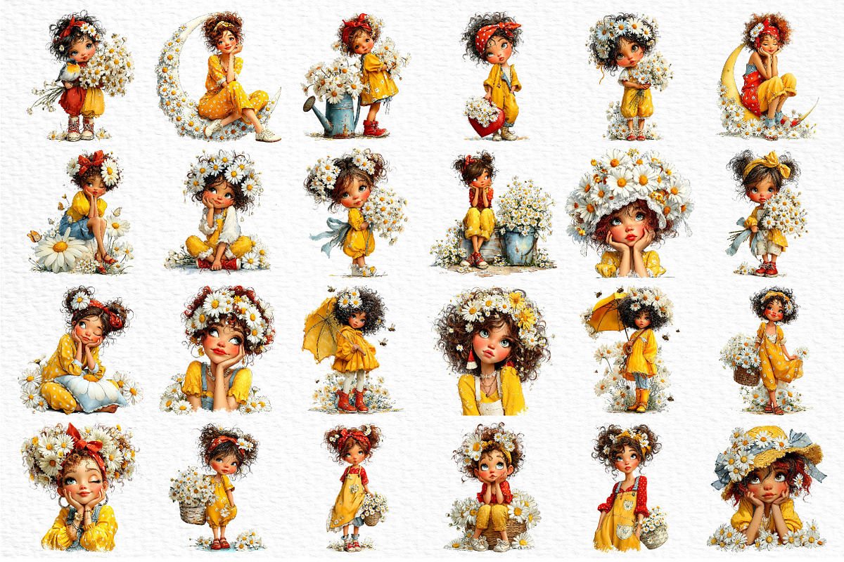 Whimsical Daisy Girl Clipart, a Seasonal Illustration by Craft Nest (Photo 6 of 6)