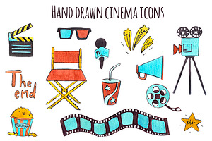 Set of hand drawn icons Cinema