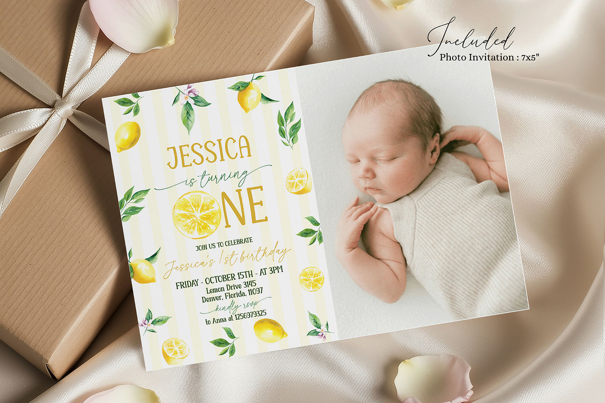 Lemon 1st Birthday Photo Invite, an Invitation Template by Digital_Mind (Photo 2 of 3)