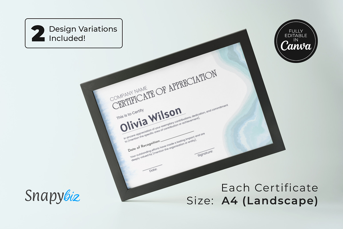 Blue Certificate Appreciation Canva, a Card Template by Snapybiz (Photo 5 of 10)