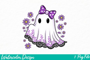 Cute Lace Ghost Png, Halloween Boo, an Illustration by Watercolor design
