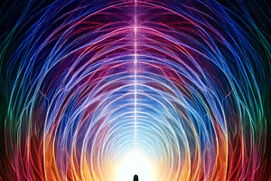 Girl in colorful light tunnel, a Technology Illustration by DanFLCreativo
