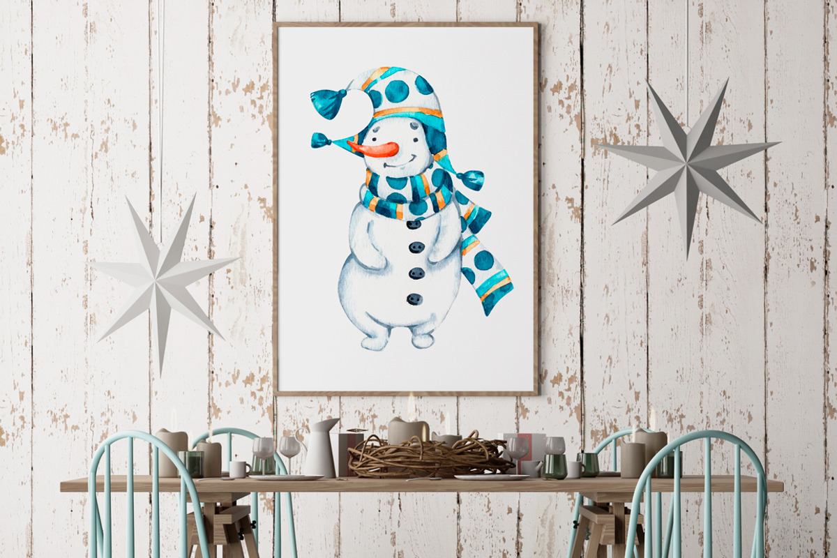 Cute Snowman. Christmas clipart, a Decorative Illustration by UlitkaStudio (Photo 6 of 8)