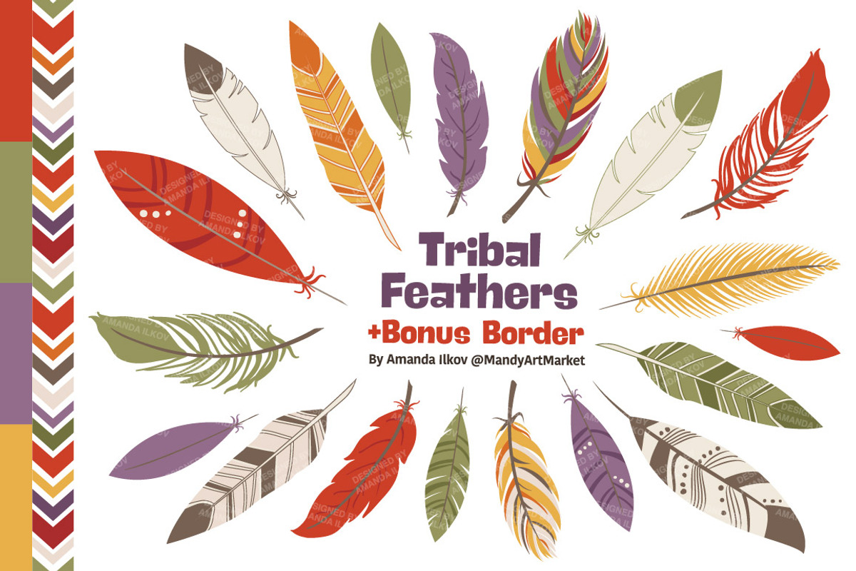 Autumn Tribal Feathers Clipart, an Illustration by Amanda Ilkov (Photo 1 of 4)