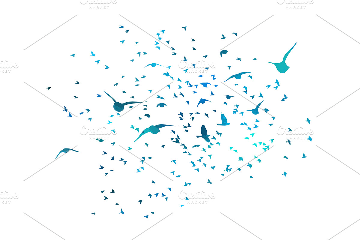 A flock of blue birds. hand drawing, an Animal Illustration by Nenahliadava Design