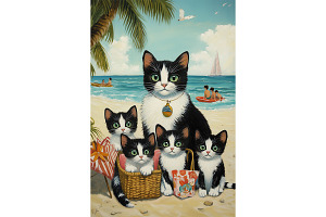Summer Texudo Cat Art for Home Décor, an Animal Illustration by Art Paradise Studios