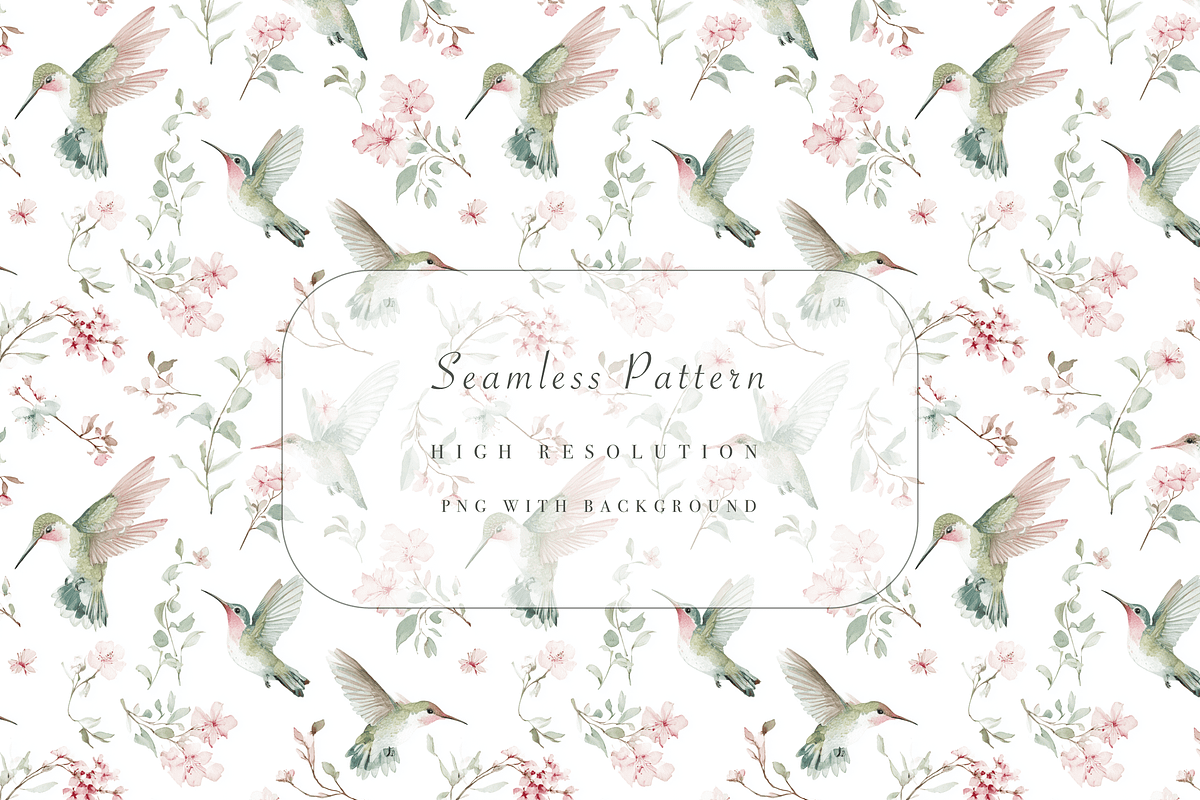 Hummingbirds Pattern, a Decorative Illustration by Pati Charm Studio (Photo 1 of 7)