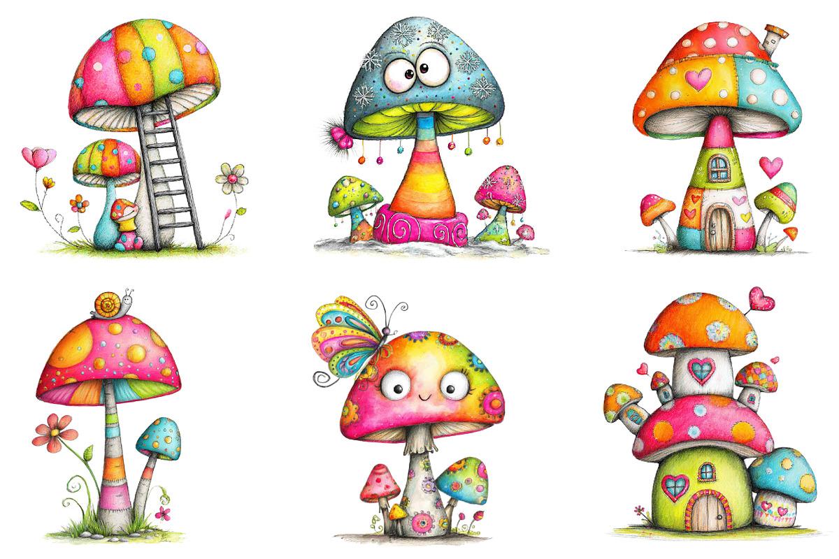 Whimsical Mushroom Clipart Bundle, an Illustration by designcity5 (Photo 3 of 5)