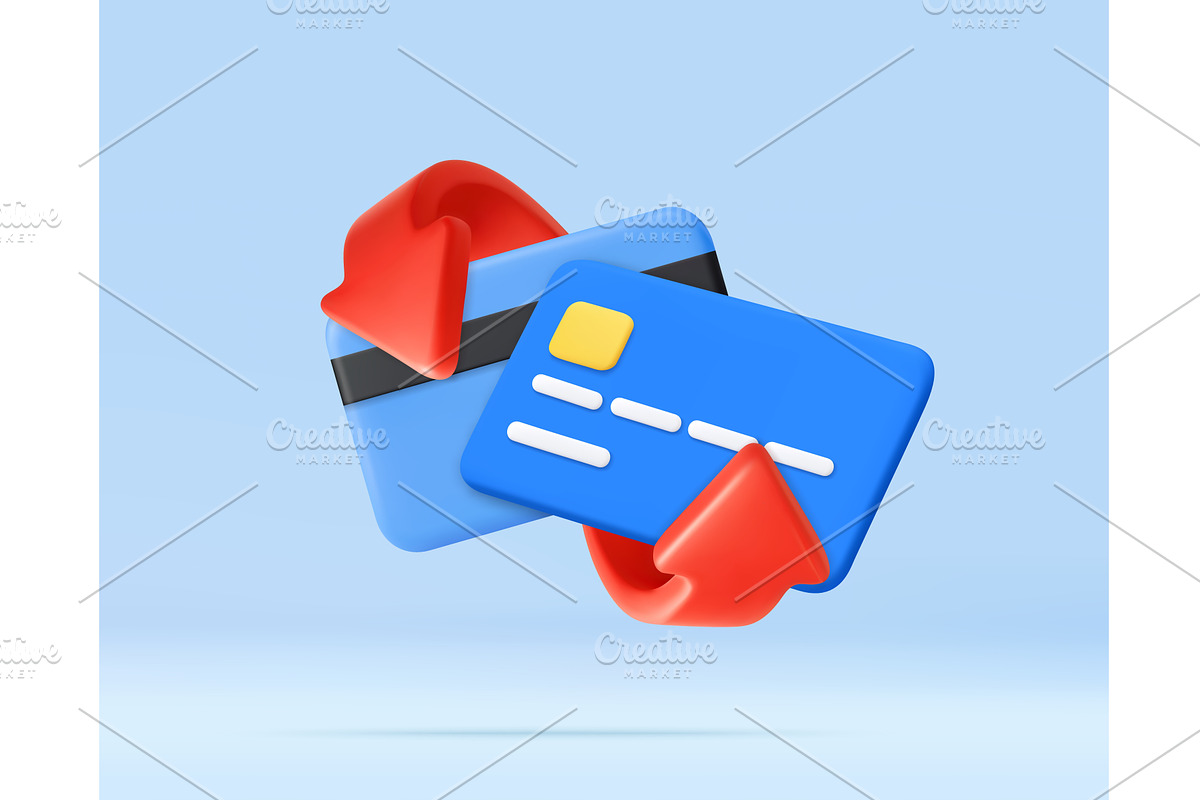 3D Credit Card Exchange with red, a Finance Illustration by ModVector
