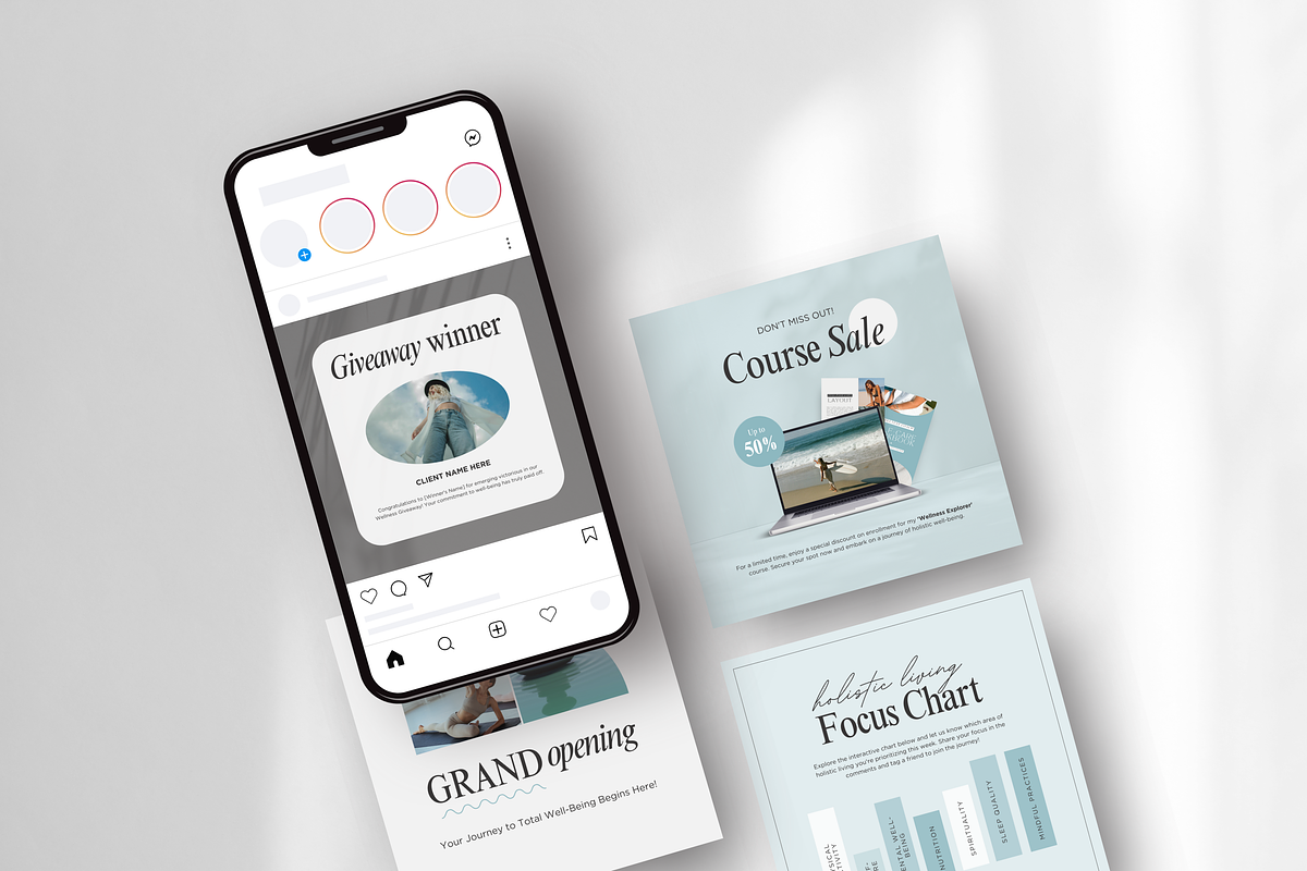 Wellness Instagram Post Templates, a Social Media Template by DigiPax (Photo 7 of 10)