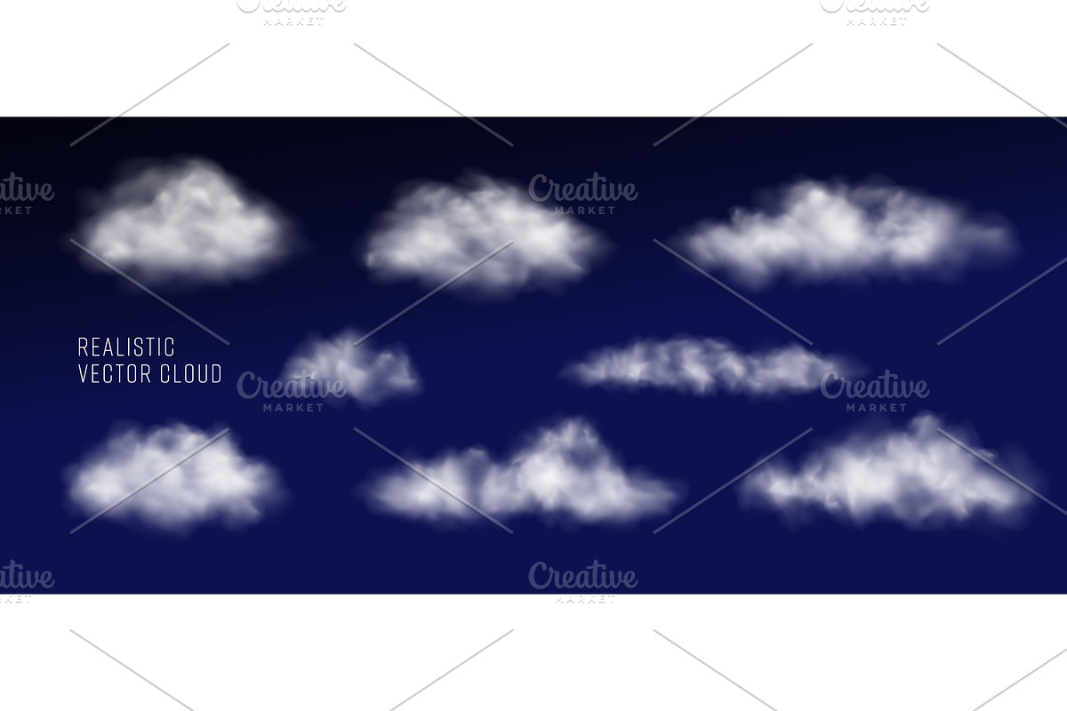 Set of Vector realistic cloud, smoke, a Texture Illustration by Marinstri