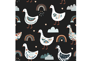 Cute abstract painted cartoon geese, an Illustration by Toltemara