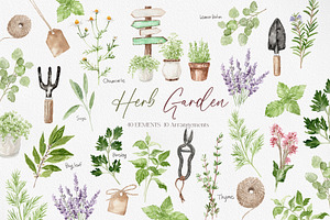 Watercolor HERB GARDEN Clipart