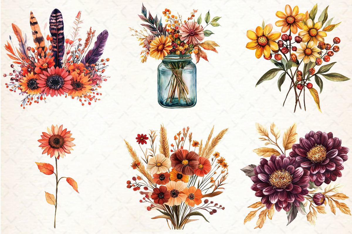 Autumn Flower Clipart, Fall Pumpkin, an Illustration by Libby Wishes (Photo 5 of 6)