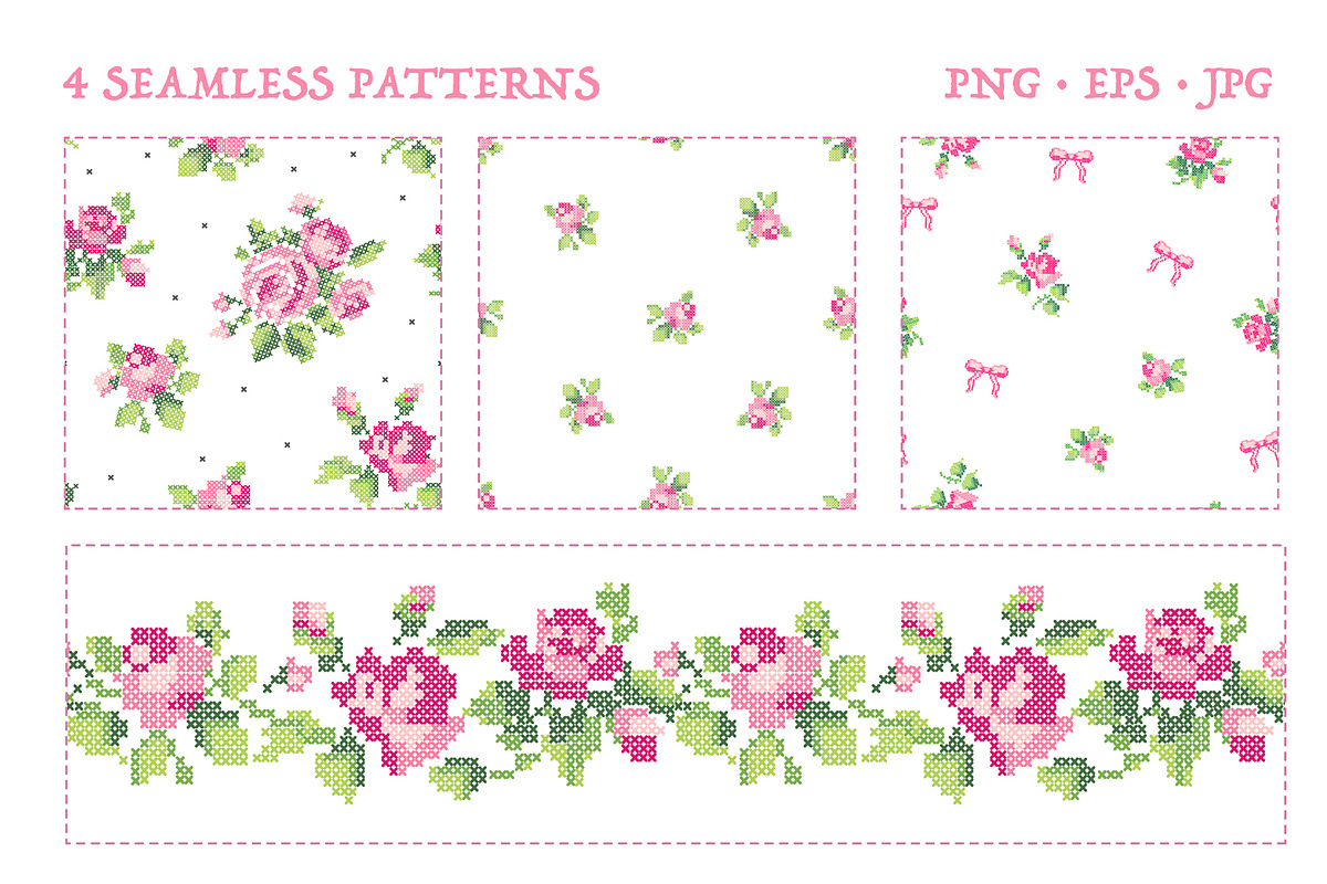 Cross Stitch Roses Seamless Patterns, a Decorative Illustration by Lembrik's Artworks (Photo 5 of 7)