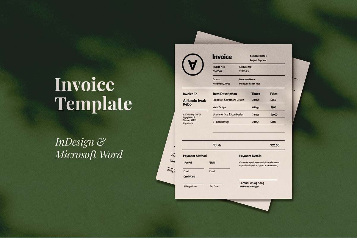 Polem Invoice Template (Indd+MsWord), a Stationery Template by Visuel Colonie® (Photo 1 of 3)