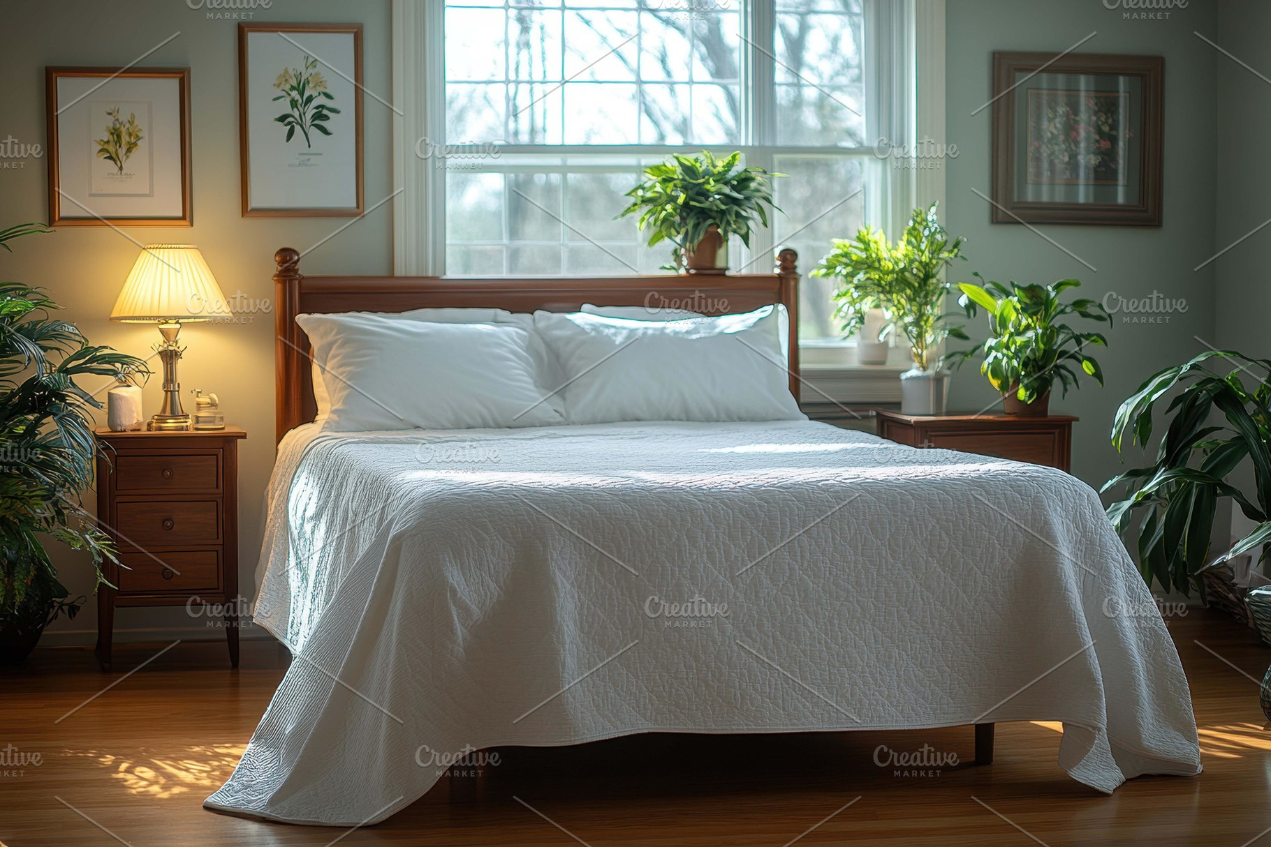 Cozy bedroom with natural light and, a Photo by Tanuart