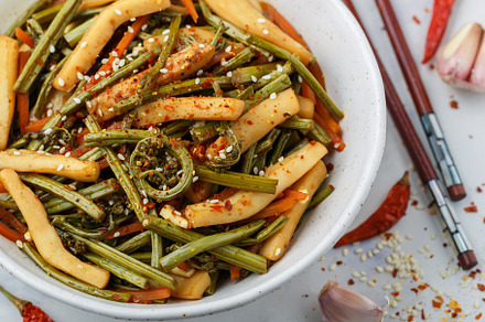 Sauteed bracken fern with squid, a Food & Drink Photo by La_Vanda